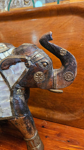 Elephant Figurine With Mother of Pearl Accents and Copper