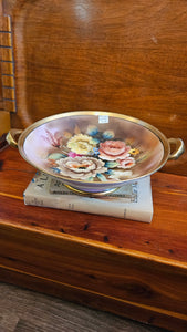 Antique Noritake Hand-Painted Porcelain Floral Pedestal Bowl Dish