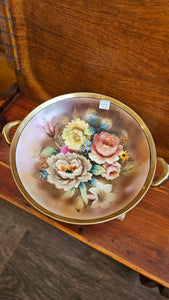 Antique Noritake Hand-Painted Porcelain Floral Pedestal Bowl Dish