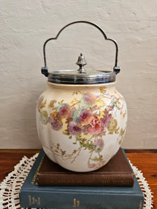 24 381 Antique Floral Stoneware Biscuit Jar