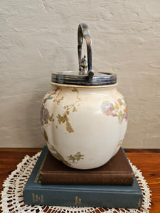 24 381 Antique Floral Stoneware Biscuit Jar