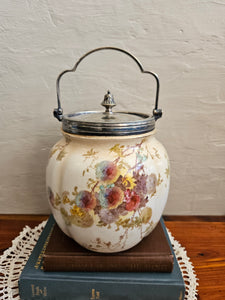 24 381 Antique Floral Stoneware Biscuit Jar